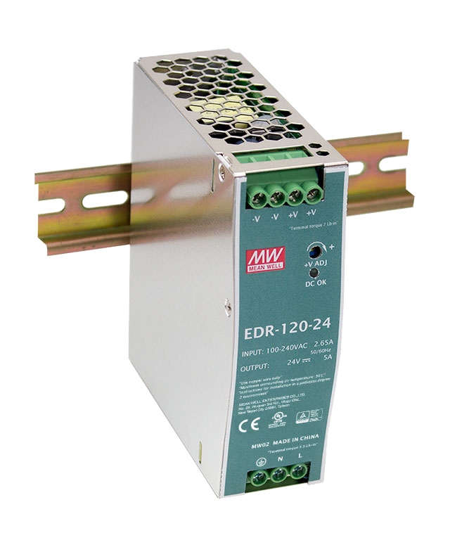 明纬电源EDR-120-24 120W24V导轨型输出薄款电源EDR-120-12/EDR-120-48电源供应器