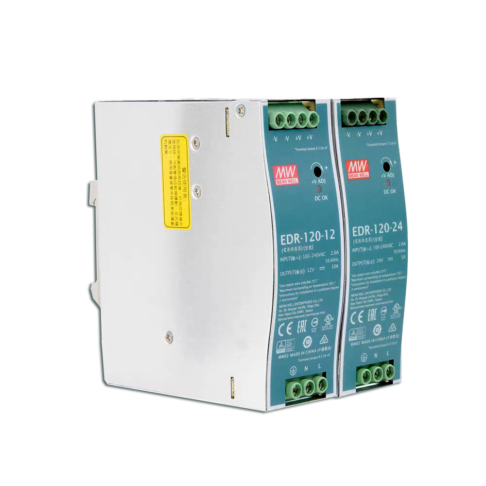 明纬电源EDR-120-24 120W24V导轨型输出薄款电源EDR-120-12/EDR-120-48电源供应器