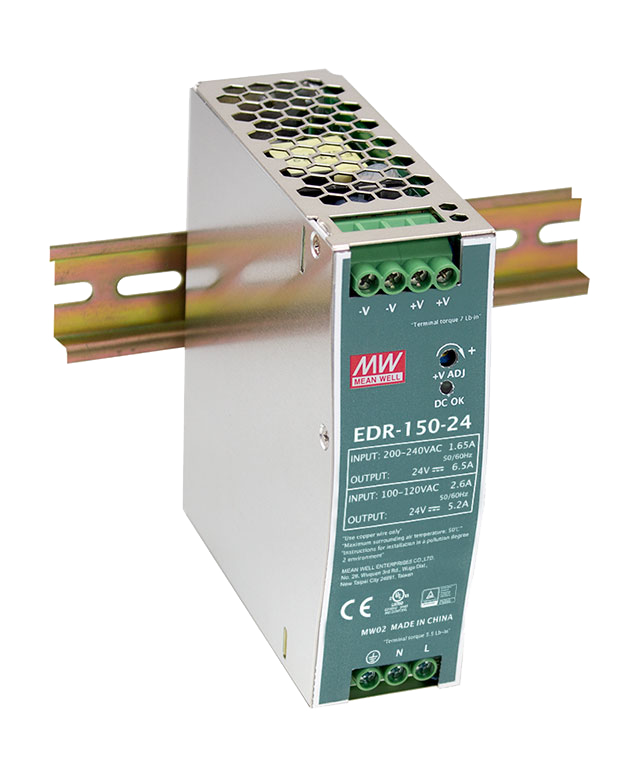 EDR-150-24明纬150W 24V工业用DIN导轨型单组输出电源供应器