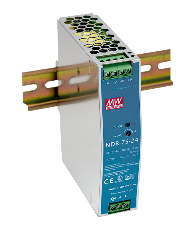 NDR-75-24明纬75W工业用DIN导轨型单组输出电源供应器NDR-75-12/NDR-75-48机电设备小体积电源