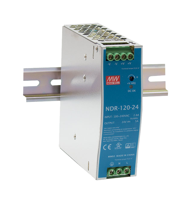明纬电源NDR-120-24工业用DIN导轨型单组输出电源供应器NDR-120-12轨道式开关电源NDR-120-48
