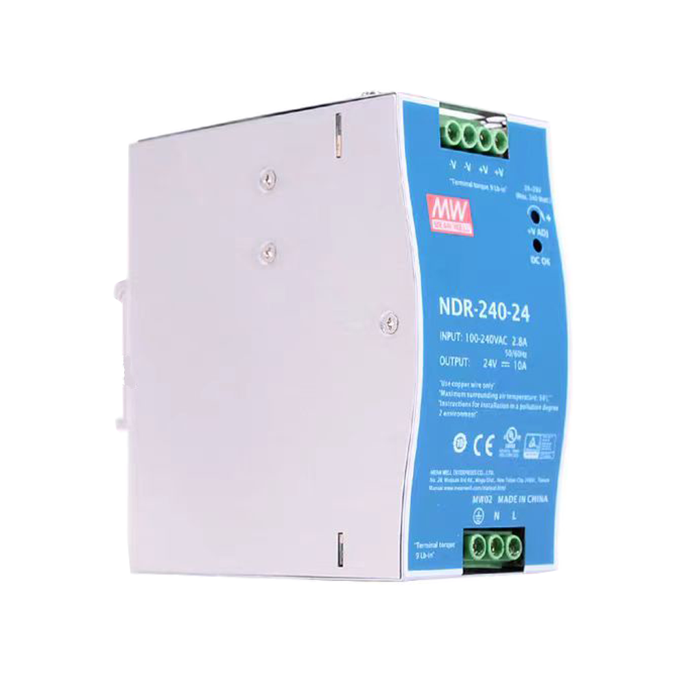 NDR-240-24明纬240W 24V工业用DIN导轨型单组输出电源NDR-240-48小体积电源供应器