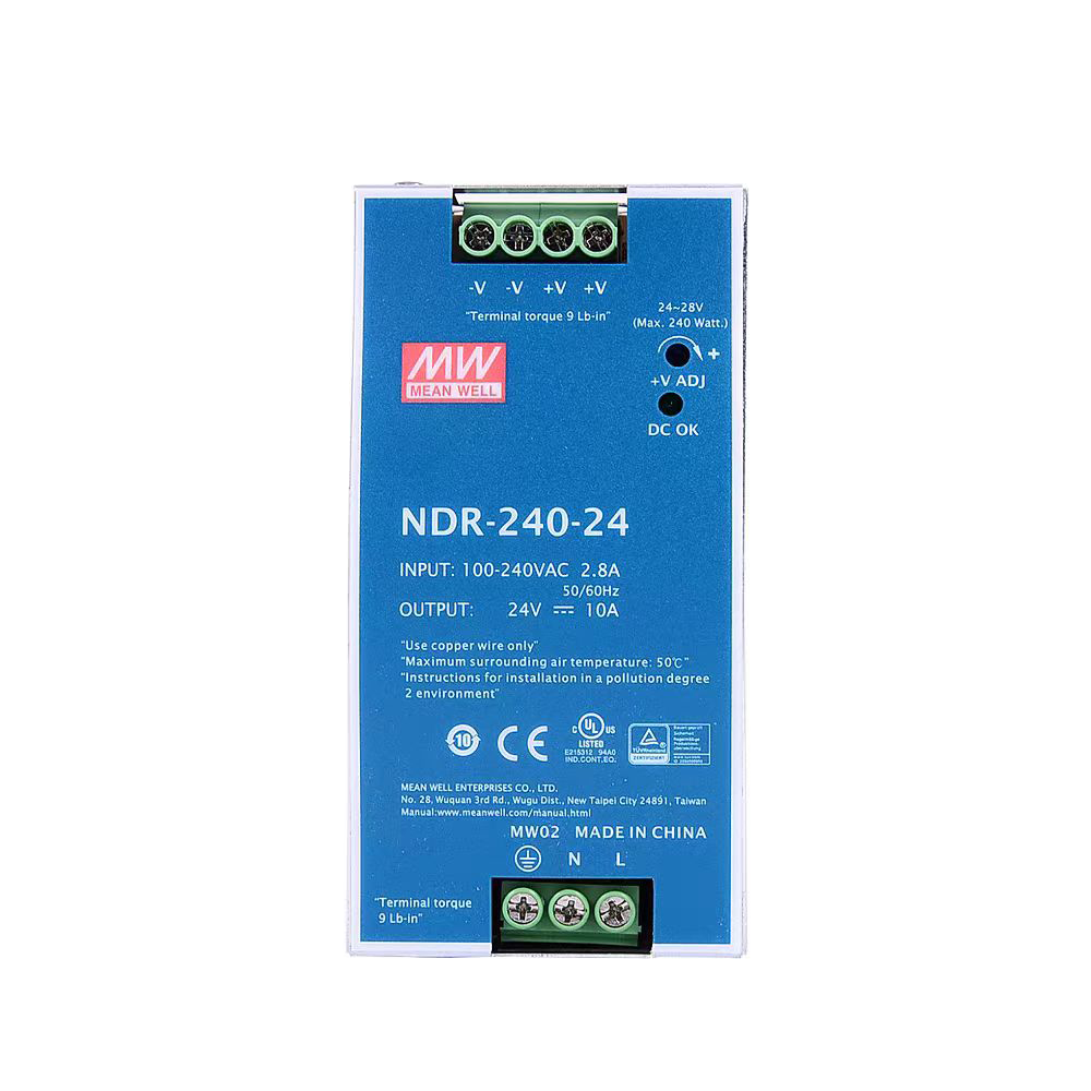 NDR-240-24明纬240W 24V工业用DIN导轨型单组输出电源NDR-240-48小体积电源供应器