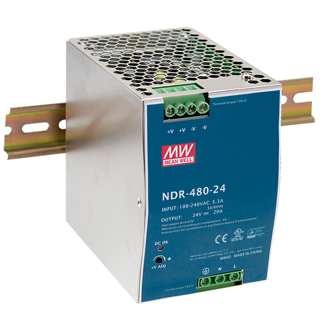 台湾明纬NDR-480-24超薄DIN导轨型输出NDR-480-48带PFC功能开关电源