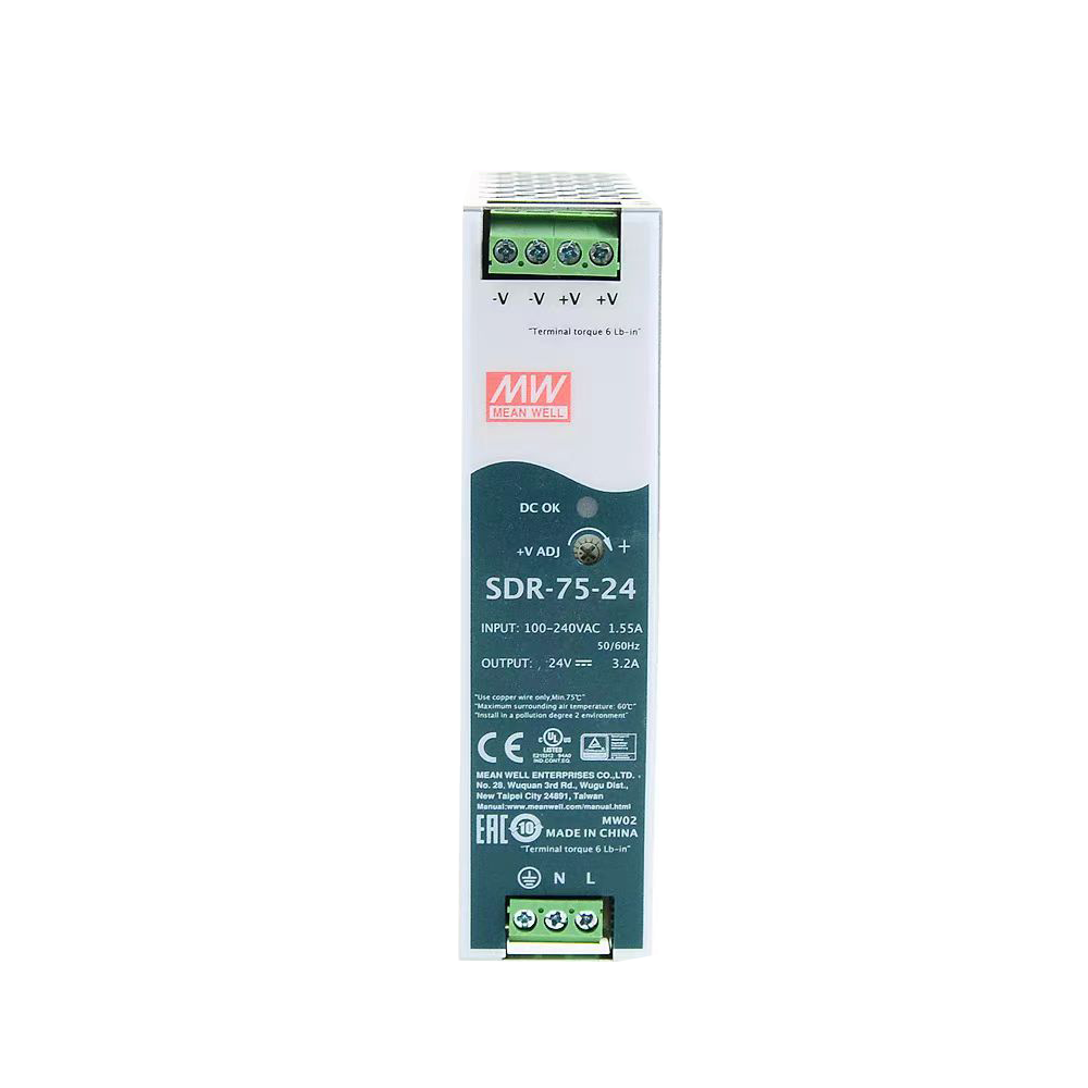 明纬电源SDR-75-24主动式PFC工业驱动电源SDR-75-12/SDR-75-48电源供应器75W单组输出导轨型电源