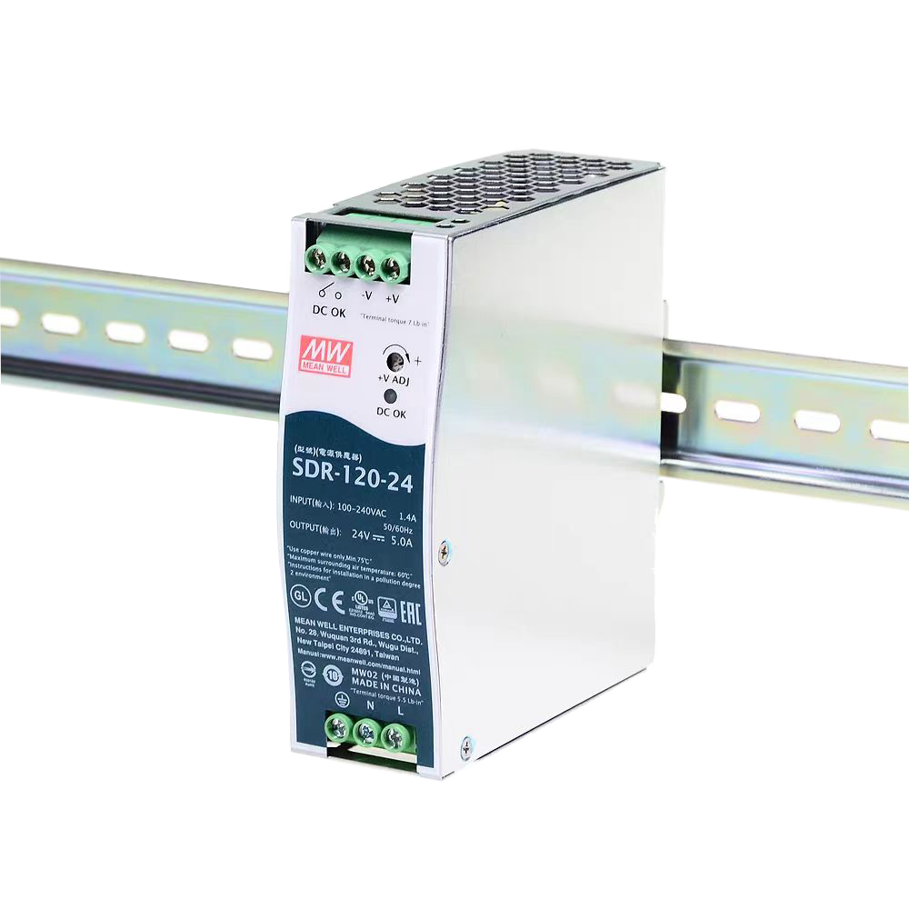 SDR-120-24明纬120W单组输出工业用DIN导轨型有PFC功能电源SDR-120-12/SDR-120-48