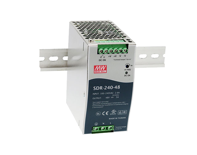 SDR-240系列240W单组输出工业用DIN导轨型有PFC功能电源SDR-240-12/SDR-240-24/SDR-240-48