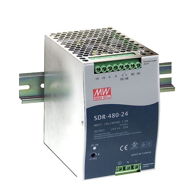 SDR-480系列480W单组输出工业用DIN导轨型有PFC功能电源SDR-480-24 24V20A/SDR-480-48 48V10A电源供应器