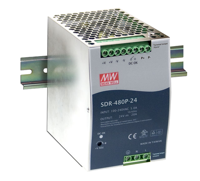 明纬SDR-480P系列480W单组导轨型具PFC与并联功能SDR-480P-24 24V20A/SDR-480P-48 48V10A