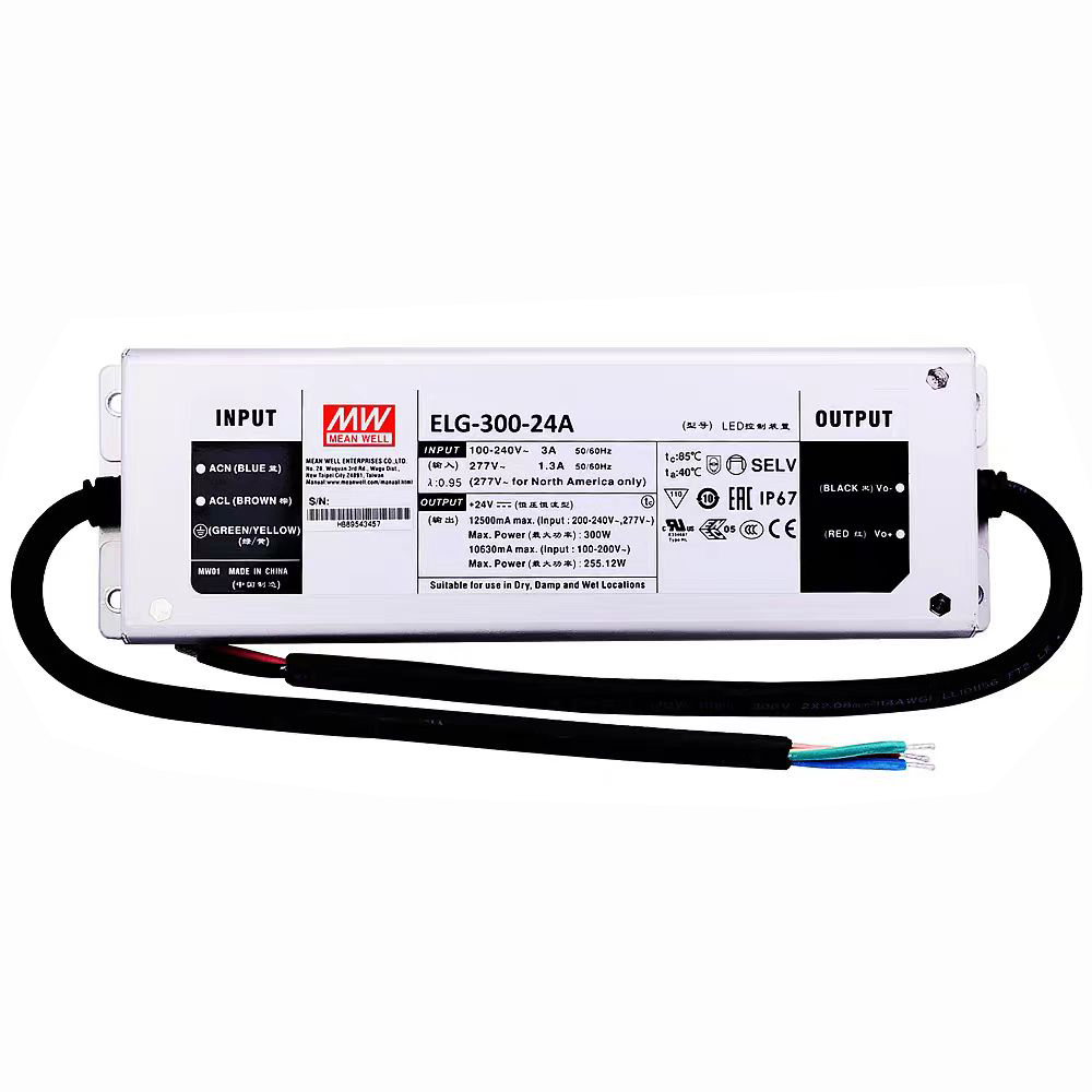 明纬300W恒流型+恒压型LED驱动器ELG-300系列ELG-300-12A/ELG-300-24A户外照明灯驱动器