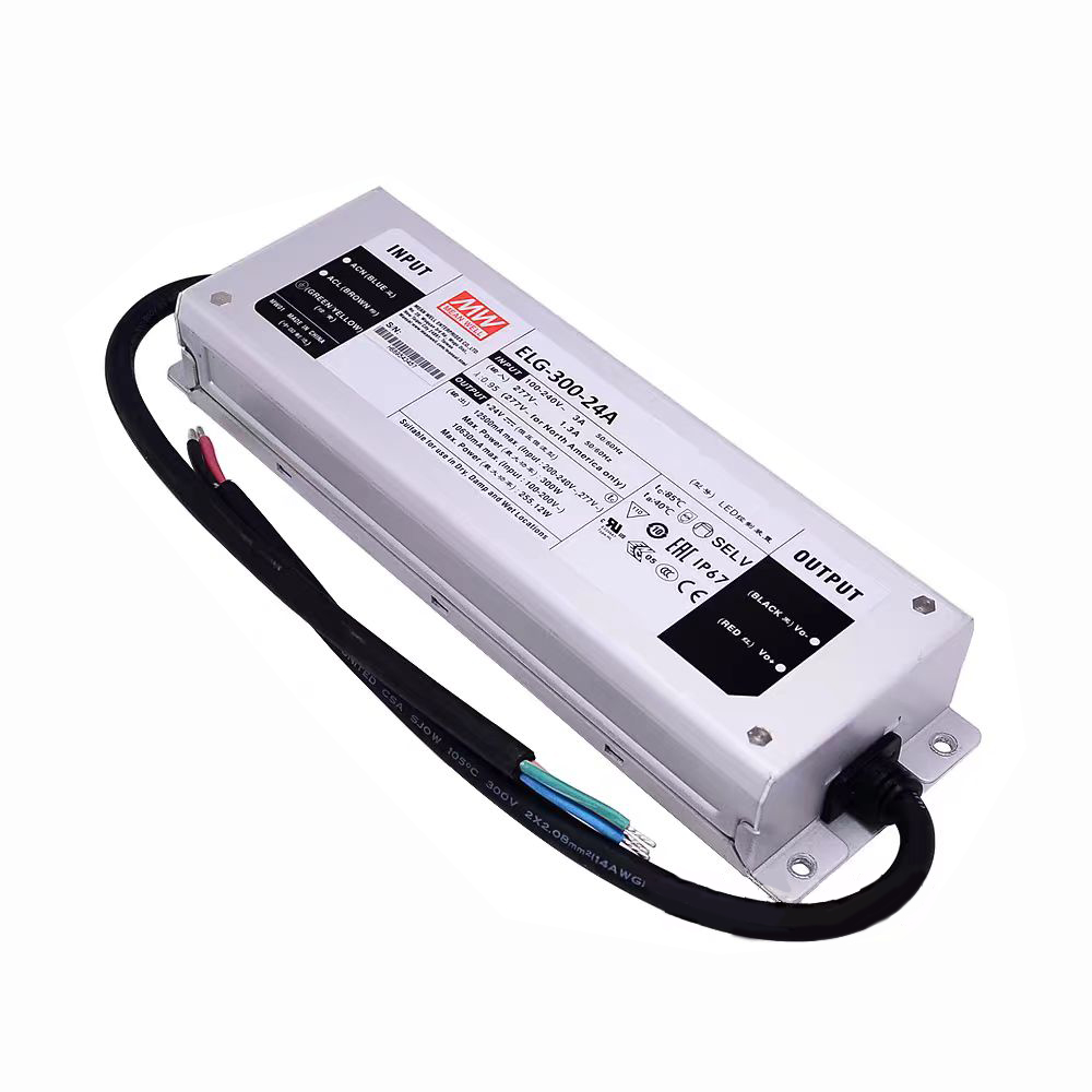 明纬300W恒流型+恒压型LED驱动器ELG-300系列ELG-300-12A/ELG-300-24A户外照明灯驱动器