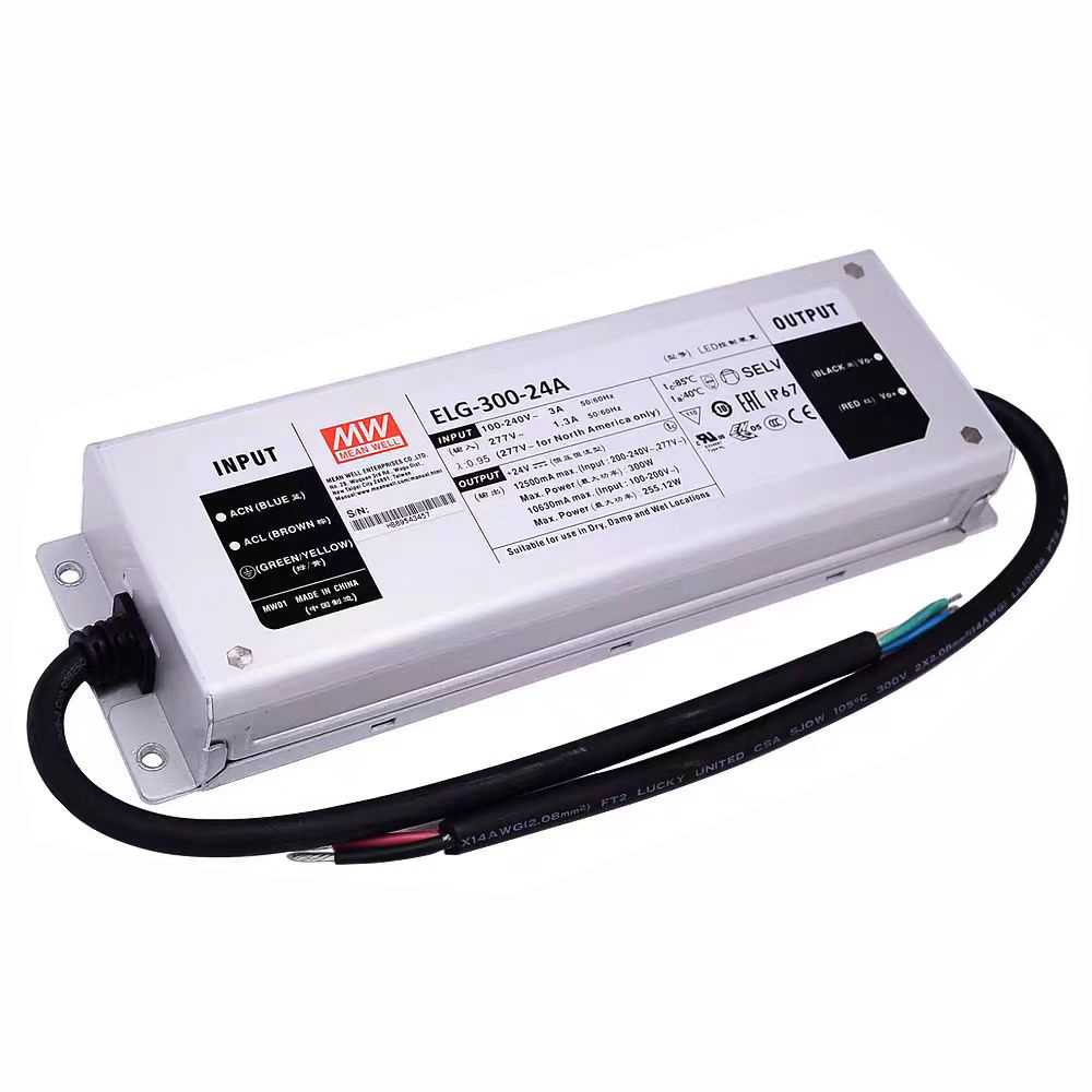 明纬300W恒流型+恒压型LED驱动器ELG-300系列ELG-300-12A/ELG-300-24A户外照明灯驱动器