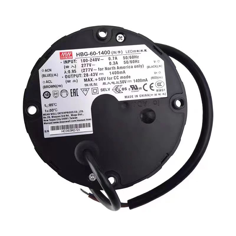 明纬60W恒流型LED驱动器HBG-60系列HBG-60-1050/HBG-60-1400/HBG-60-2100高转换率电源供应器