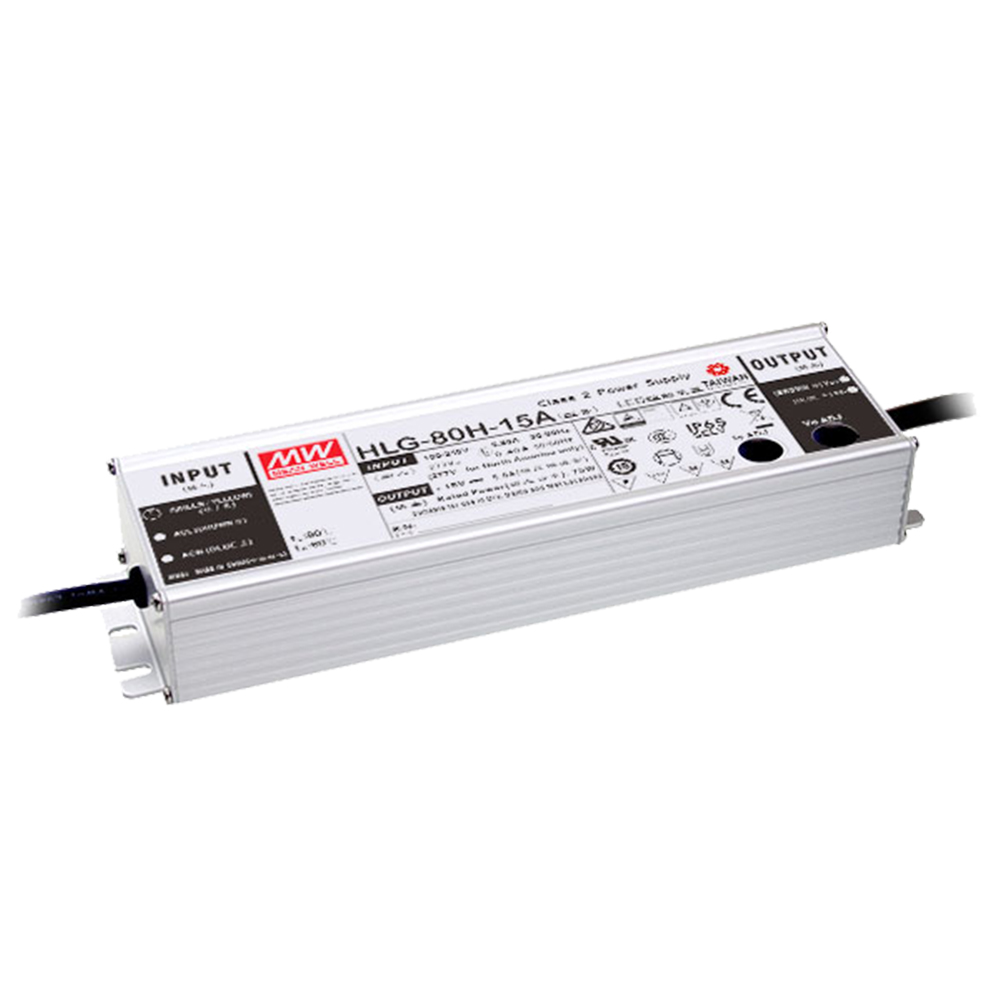 明纬80W恒流型+恒压型LED驱动器HLG-80H系列HLG-80H-15A/HLG-80H-24A高转换率PFC电源供应器