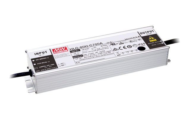 明纬90W恒流型LED驱动器HLG-80H-C系列HLG-80H-C350A/HLG-80H-C700A高转换率电源供应器