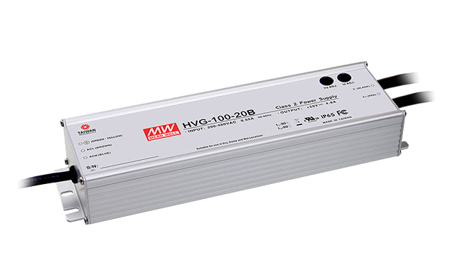 明纬HVG-100系列100W恒流型+恒压型LED驱动器HVG-100-20A/HVG-100-24A/HVG-100-48A高转换率PFC电源供应器