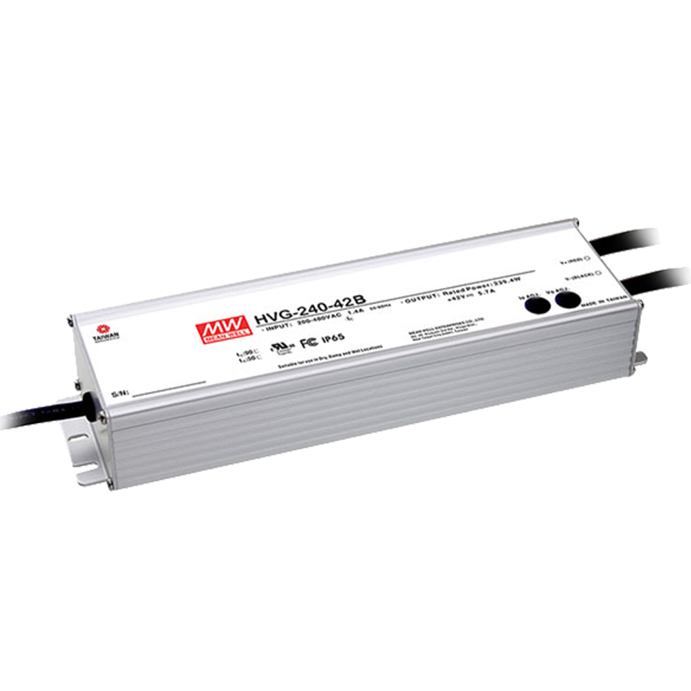 明纬HVG-240系列240W恒流型+恒压型LED驱动器HVG-240-42A/HVG-240-24A/HVG-240-48A高转换率PFC电源供应器