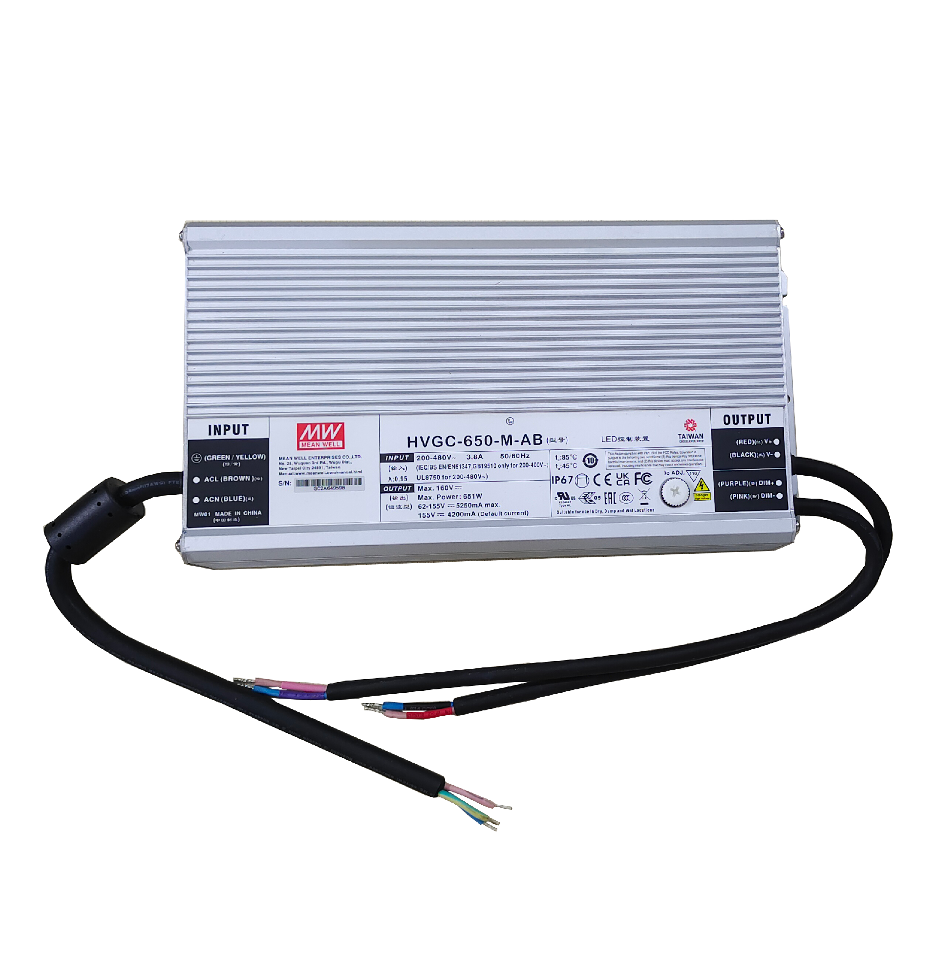 明纬HVGC-650系列650W恒功率型LED驱动器HVGC-650-L-AB/HVGC-650A-M-AB/HVGC-650-H-AB/HVGC-650-U-AB高转换率PFC电源供应器