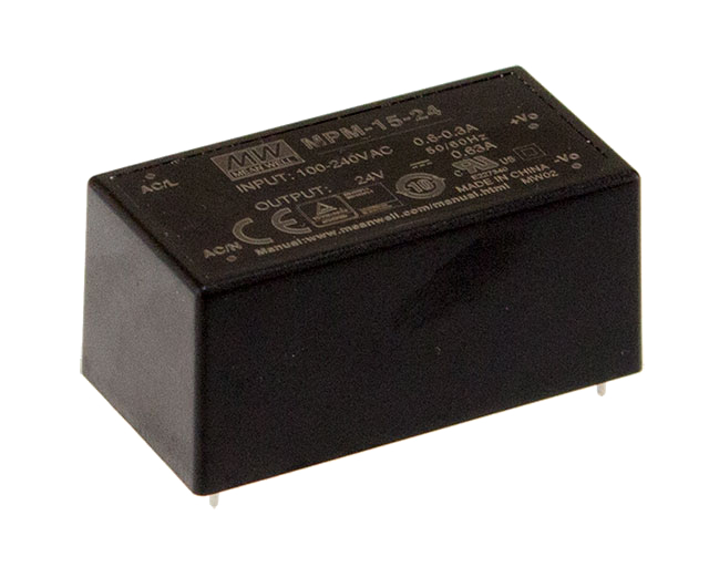 台湾明纬MPM-15系列15W高信赖性的绿色医疗封闭型MPM-15-3.3/MPM-15-5/MPM-15-12/MPM-15-15/MPM-15-24电源供应器
