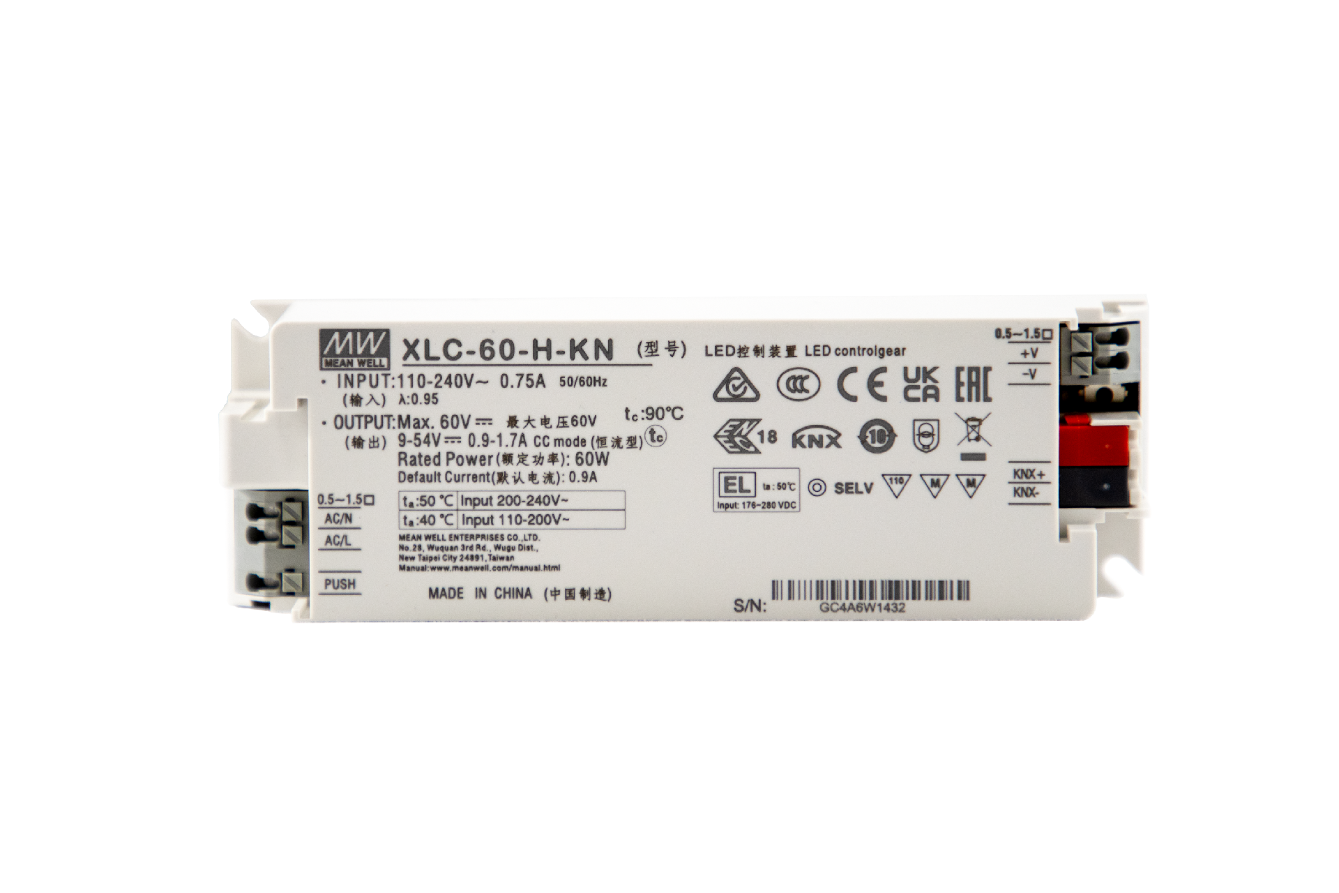 台湾明纬XLC-60-KN系列60W多级恒功率LED驱动器XLC-60-H-KN/XLC-60-H-KNS内置KNX接口